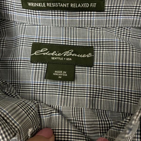 Eddie Bauer Men's Charcoal Plaid Button Down Shirt - Picture 2 of 5